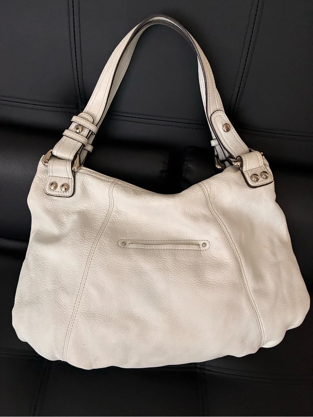 b. makowsky White Leather Hobo with Front Flap Pockets